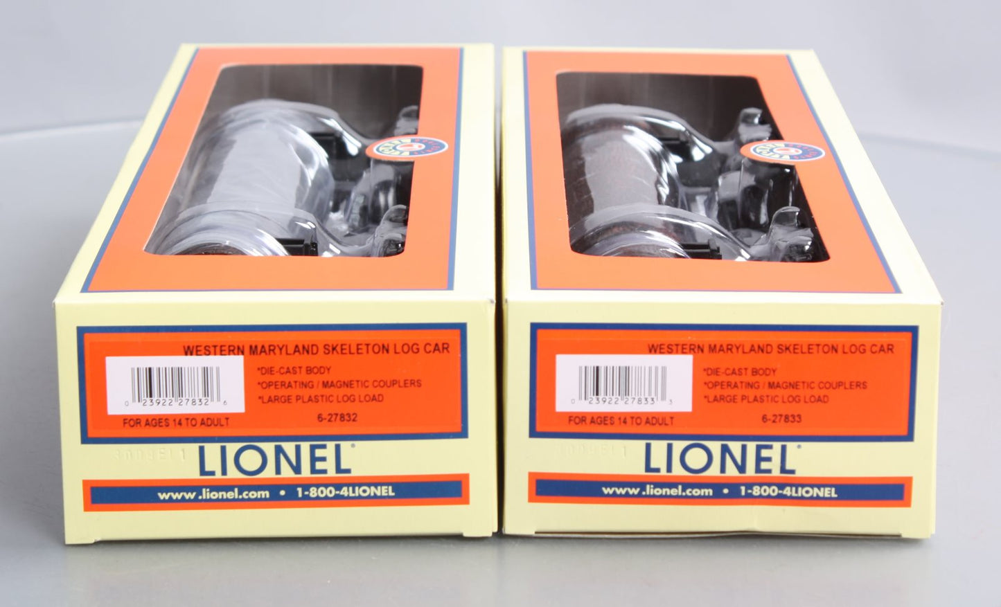 Lionel 6-27829 O Gauge Western Maryland Skeleton Log Cars #19497/19498