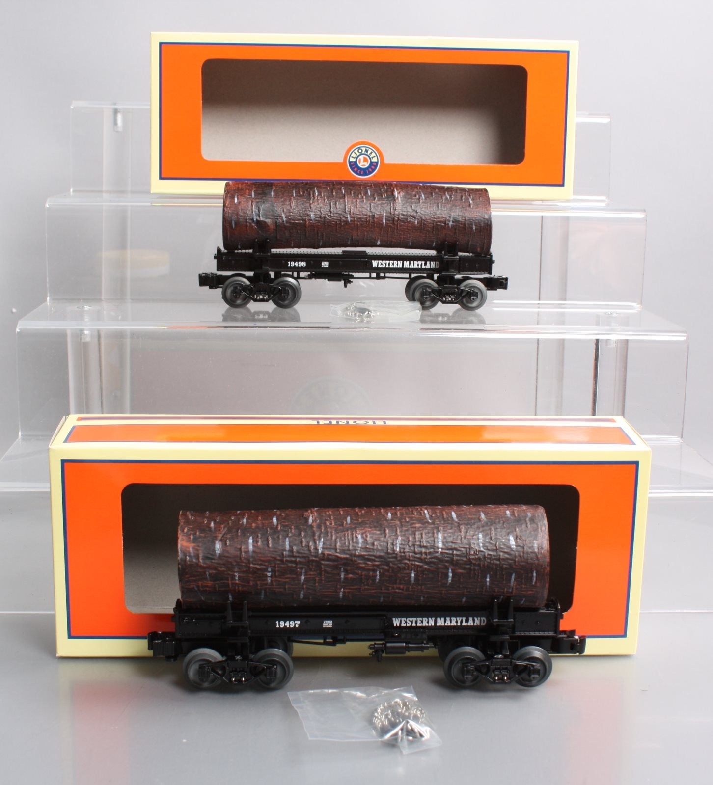 Lionel 6-27829 O Gauge Western Maryland Skeleton Log Cars #19497/19498