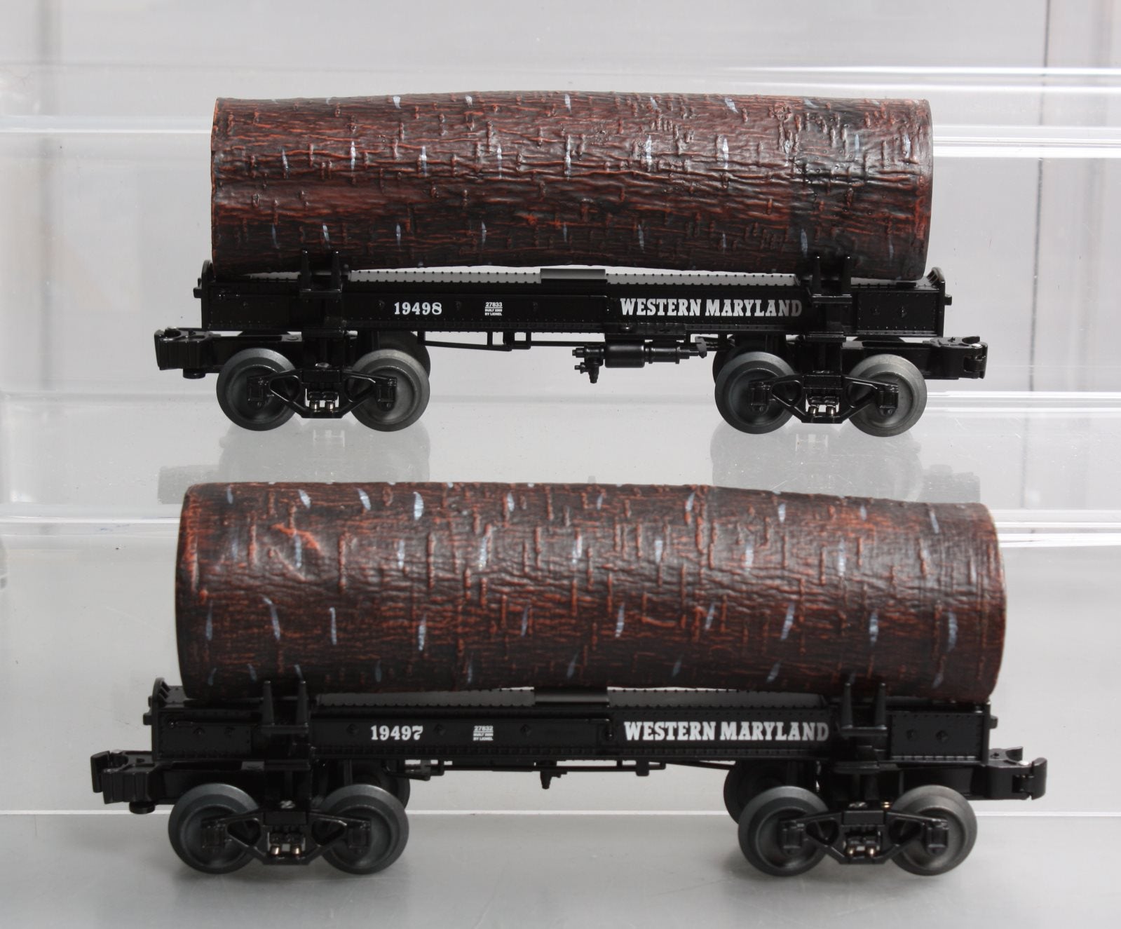 Lionel 6-27829 O Gauge Western Maryland Skeleton Log Cars #19497/19498