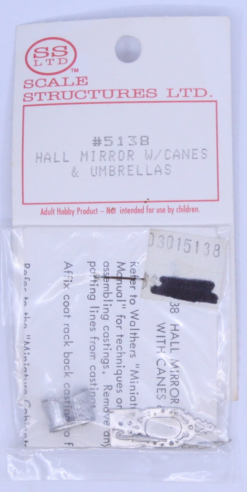 Scale Structures 650-5138 Hall Mirror Stand w/Cane & Umbrellas (Unpainted Metal