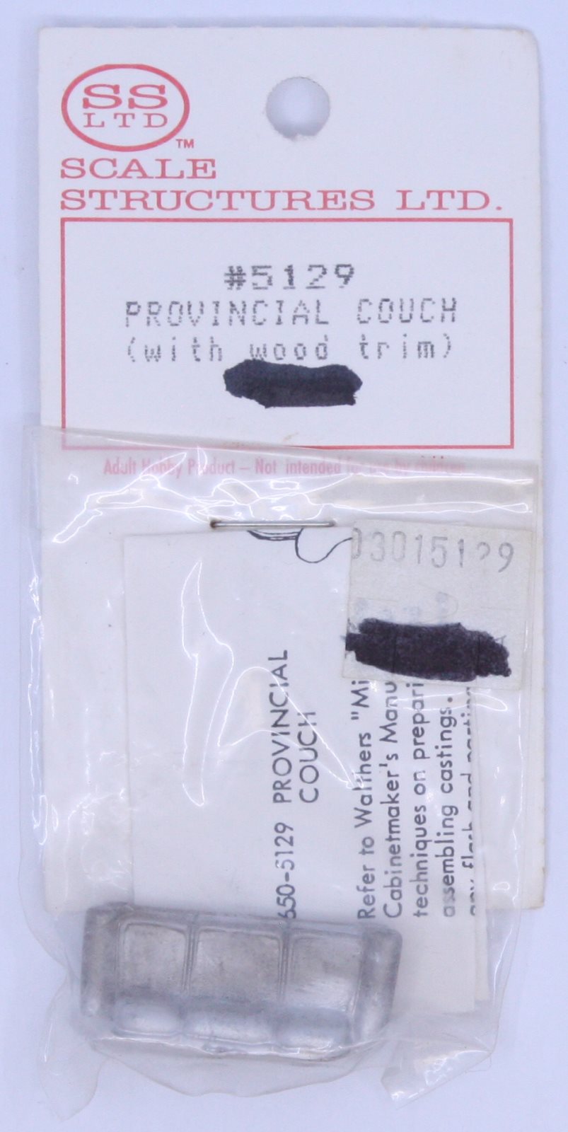 Scale Structures 5129 HO Provincial Couch with wood Trim