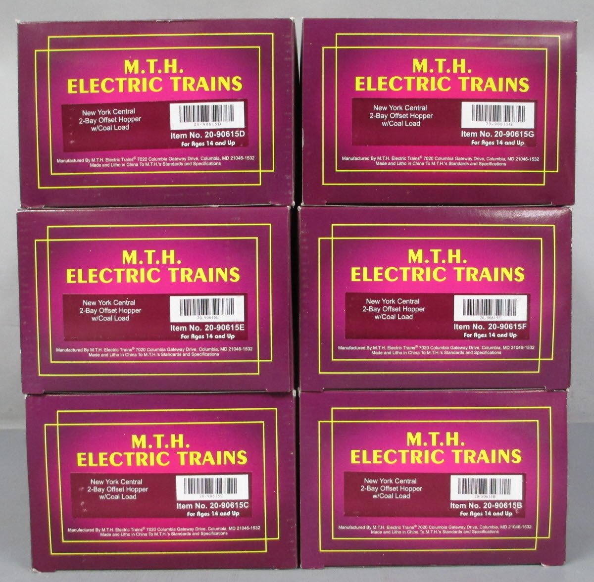 MTH 20-90615 O New York Central 2-Bay Offset Hopper Car Set (Set of 6)