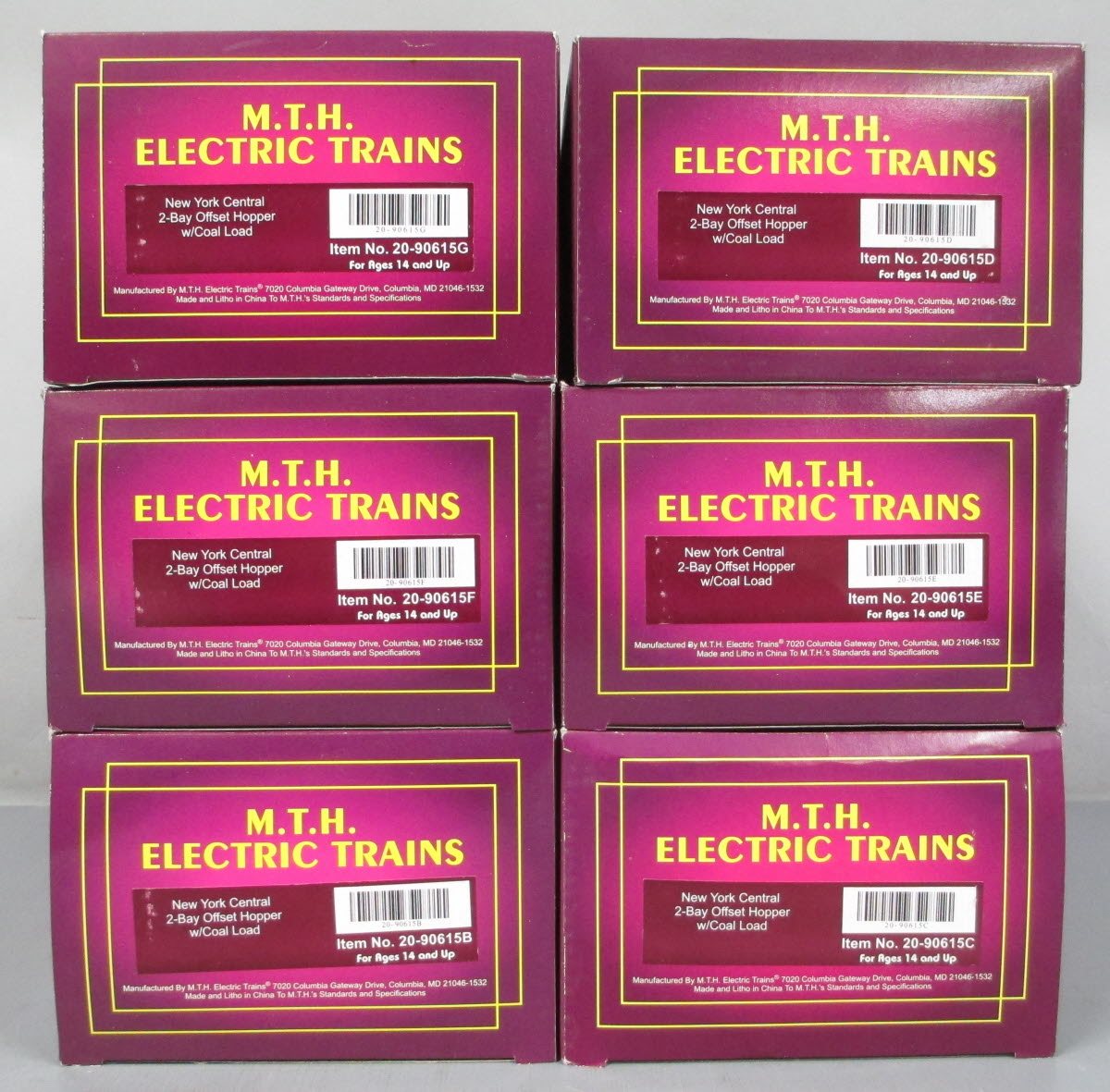 MTH 20-90615 O New York Central 2-Bay Offset Hopper Car Set (Set of 6)