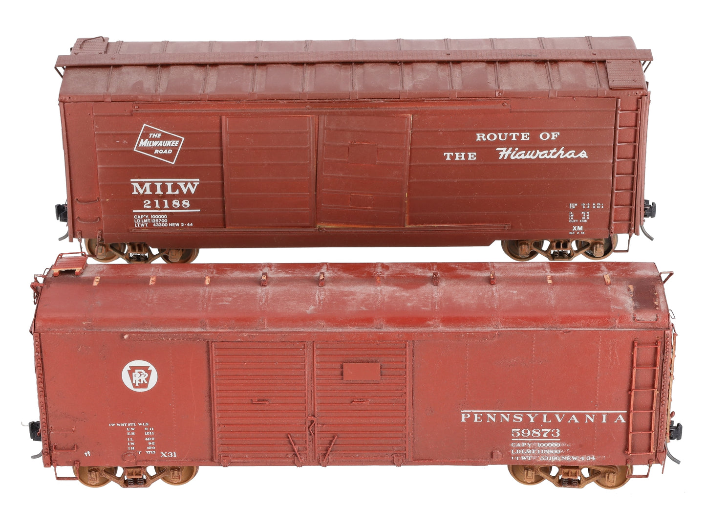 O 2-Rail BRASS Milwaukee Road & PRR Wooden Box Car Kits [2] - Assembled