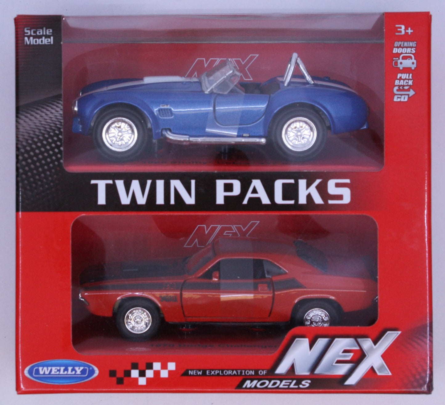 Welly Diecast 0014BQ Twin Packs 1965 Shelby Cobra 427 and 1970 Dodge Challenger
