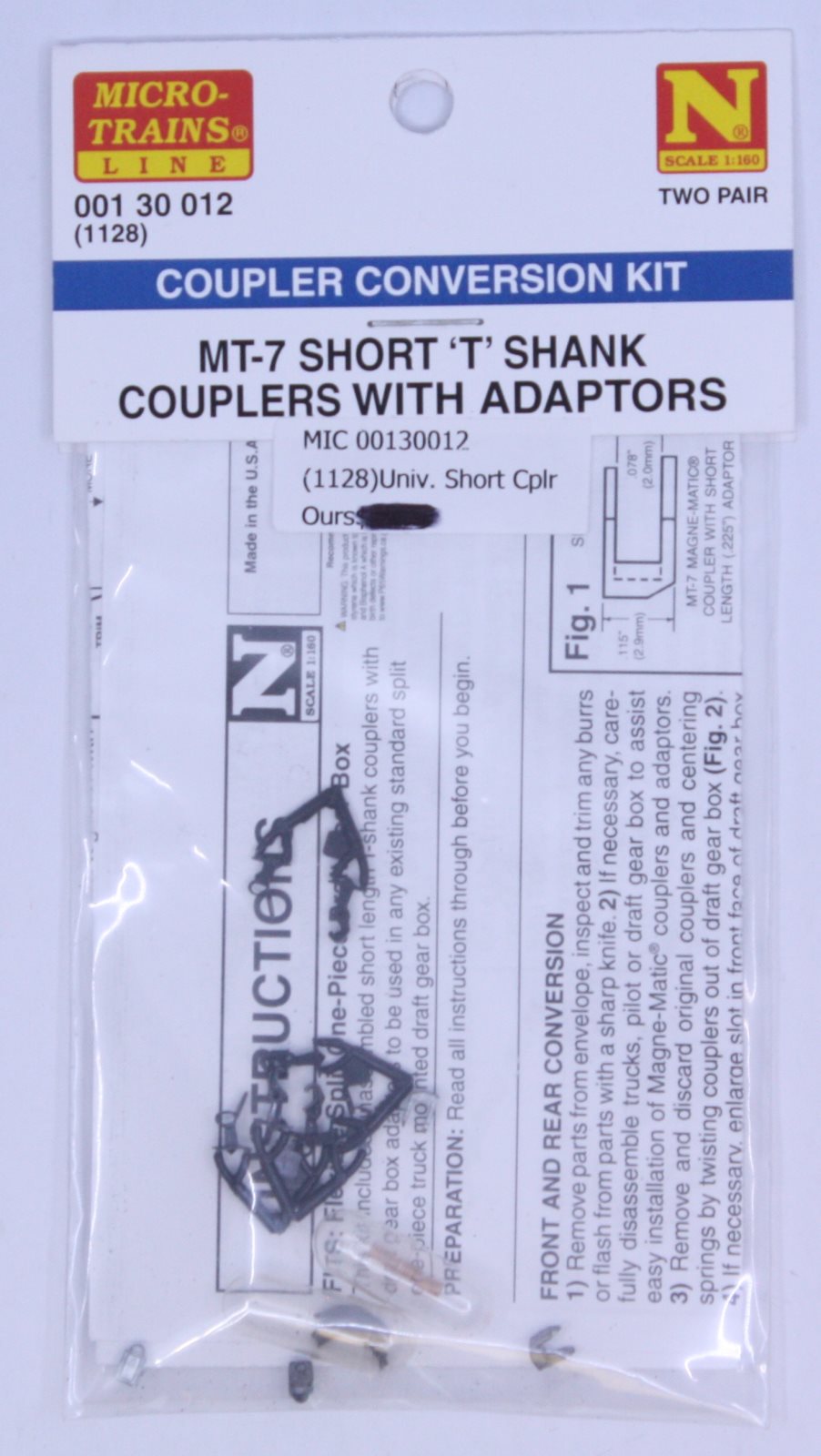 Micro-Trains 00130012 N MT-7 Short T Shank Coupler W/Adaptors