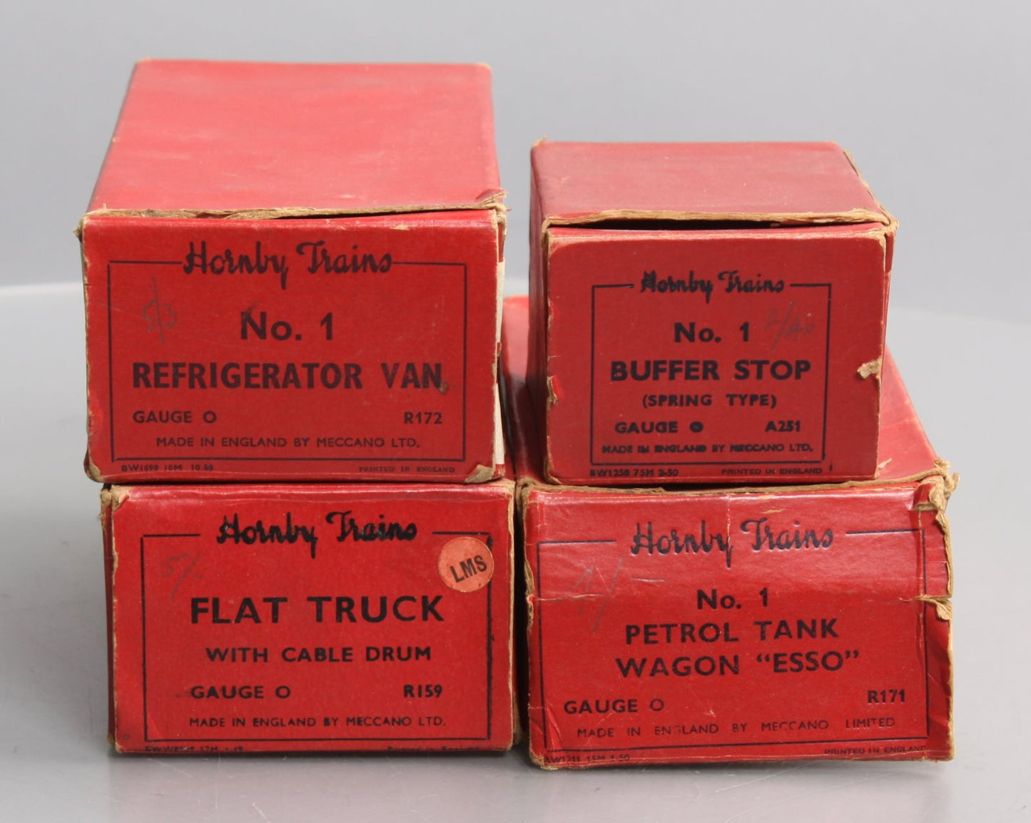 Hornby O Vintage Freight Cars & Bumper: A251, R159, R171, R172 [4] VG/Box