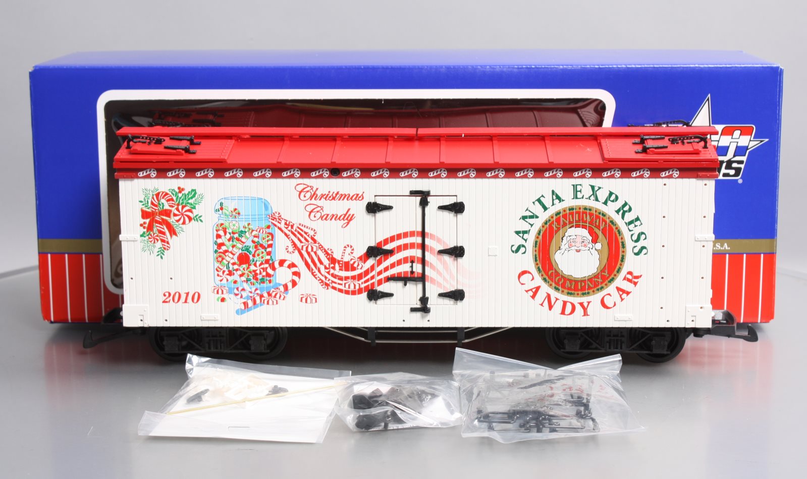 USA Trains 13028 G 2010 Christmas Car Santa Express Candy Car Wood Ice Reefer
