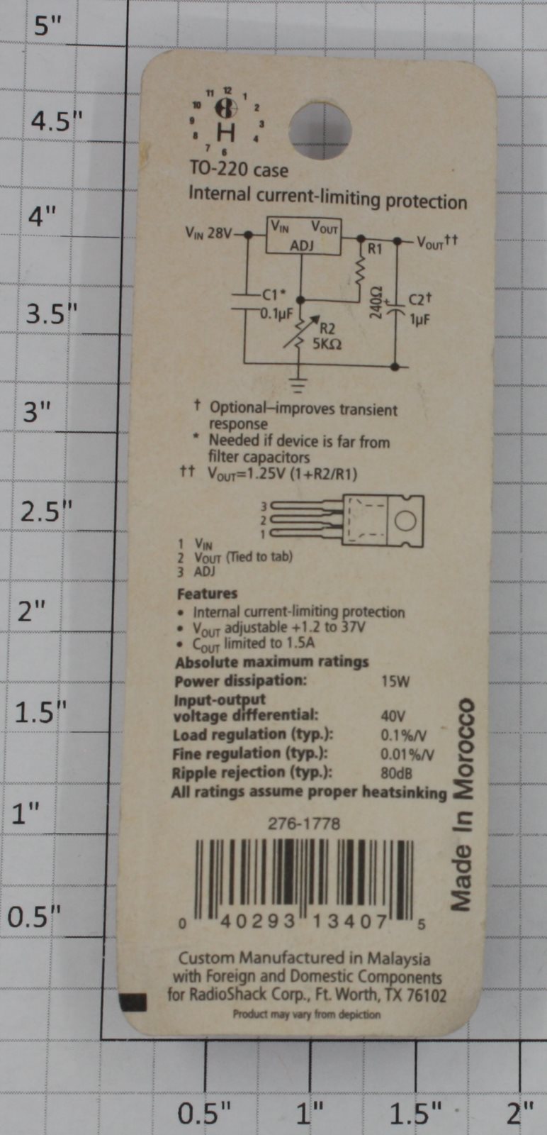 Radio Shack 276-1778 Adjustable Voltage Regulator
