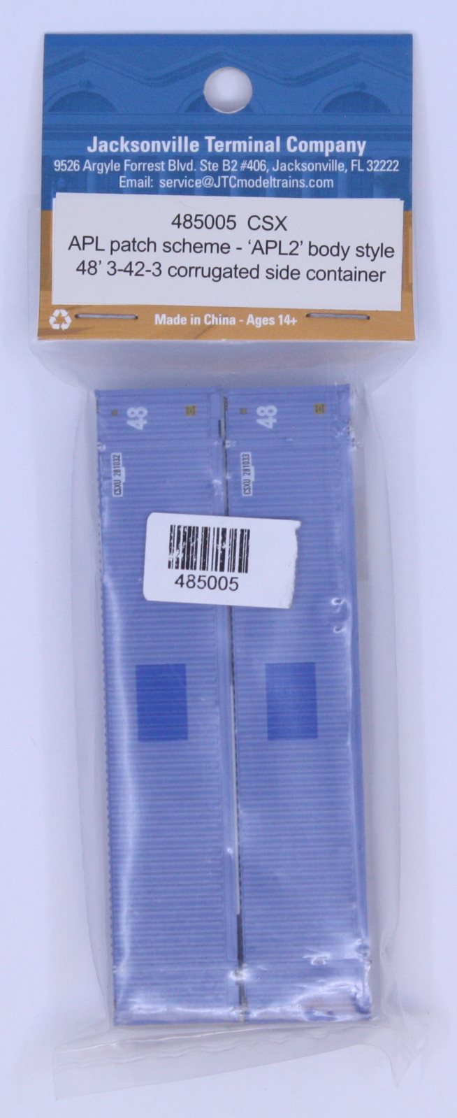 JTC Model Trains 485005 N CSXU 48'' High Cube 3-42-3 Containers w/Magnetic Syste
