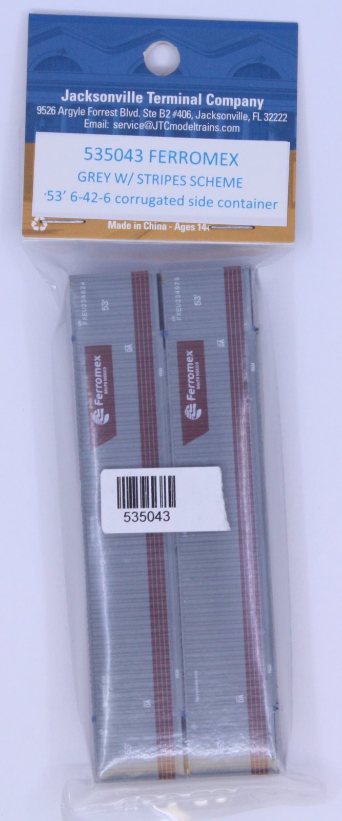 JTC Model Trains 535043 N Ferromex 53' Corrugated Hi-Cube Container (Pack of 2)