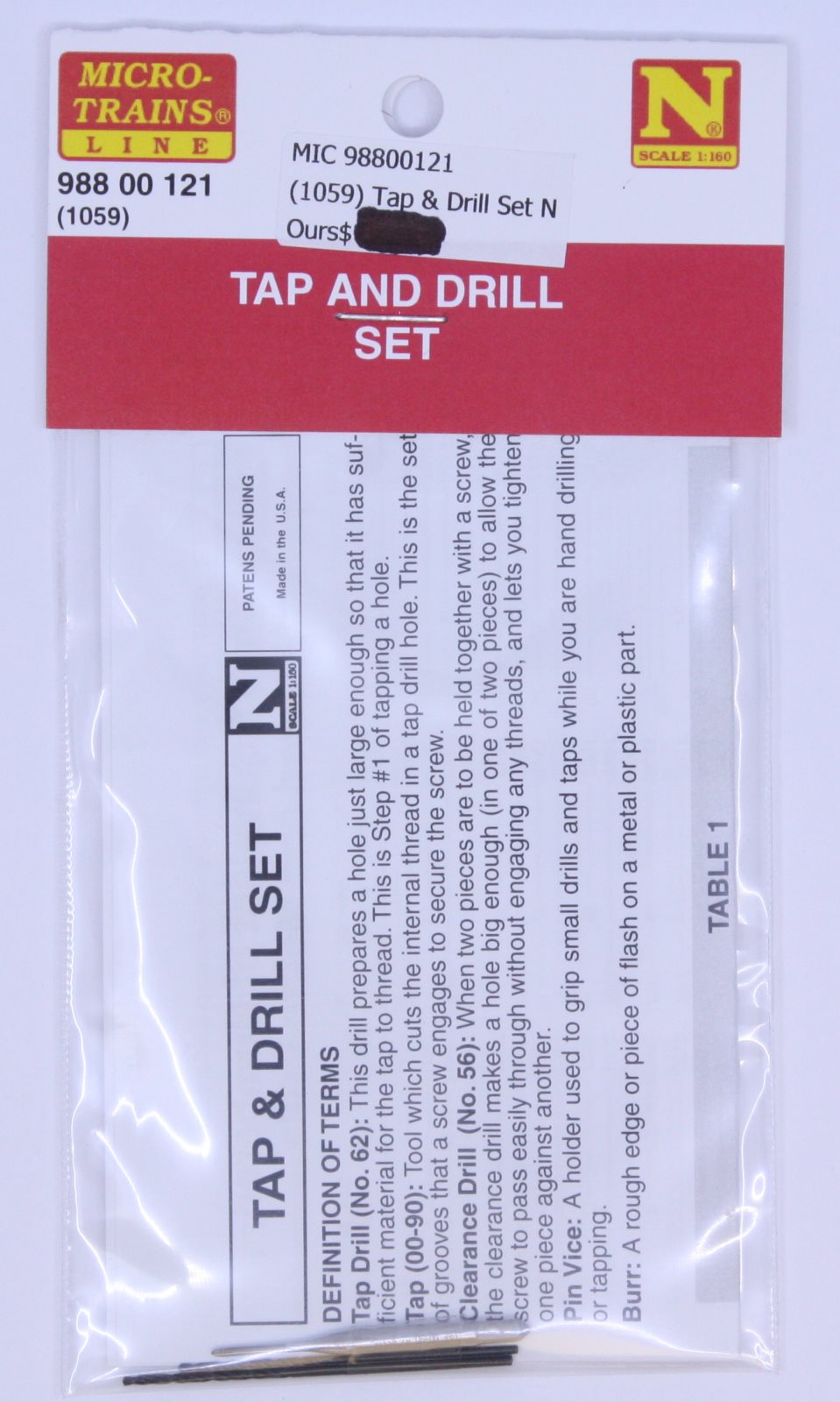 Micro-Trains 98800121 N Tap and Drill Set