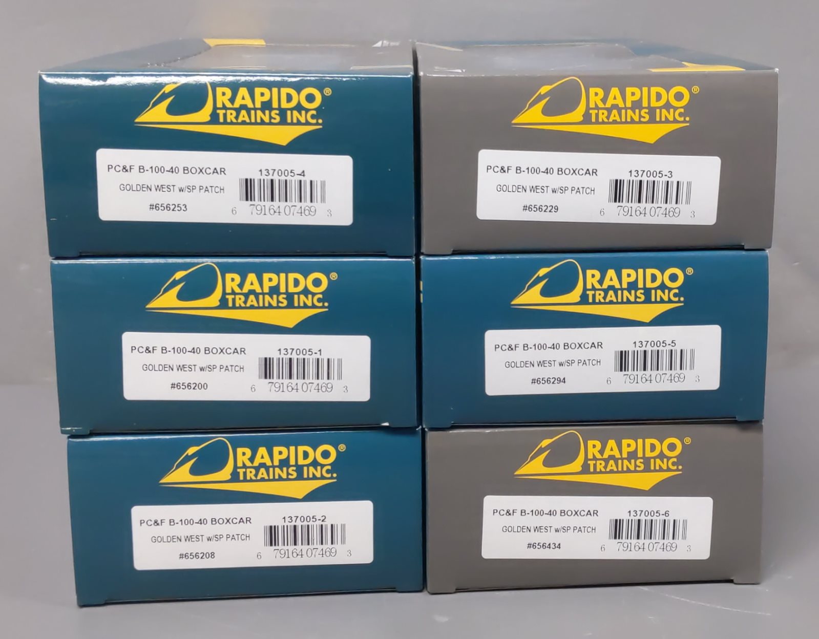 Rapido Trains 137005 HO GWS SP Patch PC&F B100-40 Boxcar (Set of 6)