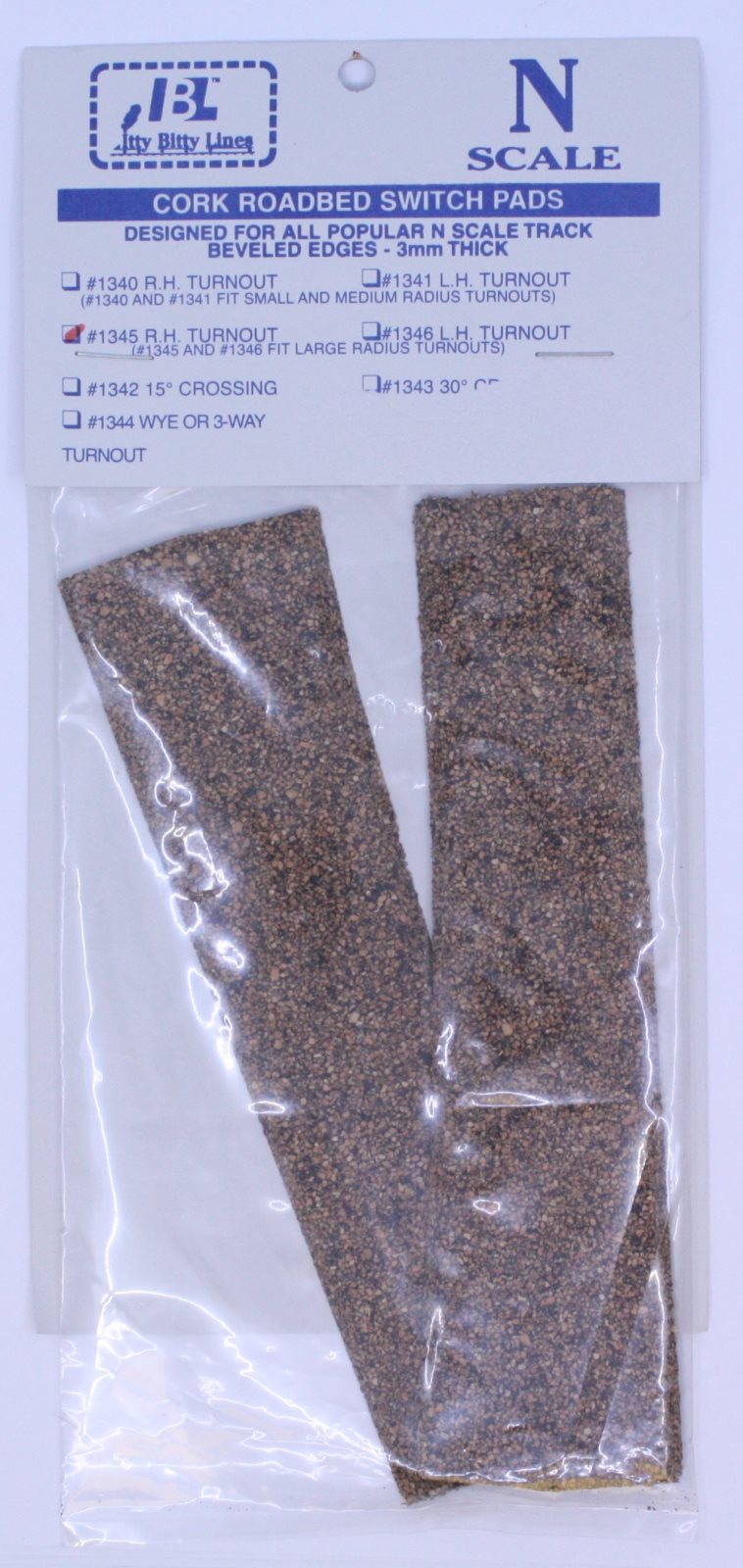 Itty Bitty Lines 1345 N Cork Roadbed Precut Section #8 Right Turnout (Pack of 2)