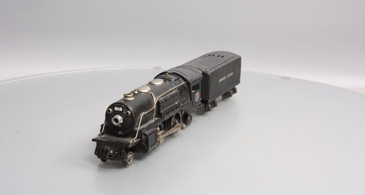 Lionel 259 Vintage O Prewar Lionel Lines 2-4-2 Steam Locomotive & Tender VG
