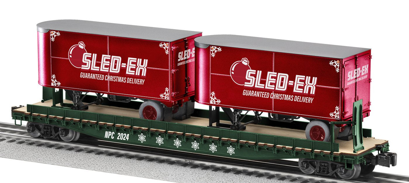 Lionel 2026661 North Pole Central 50' Flatcar with Sled Ex 20' Trailers #2024