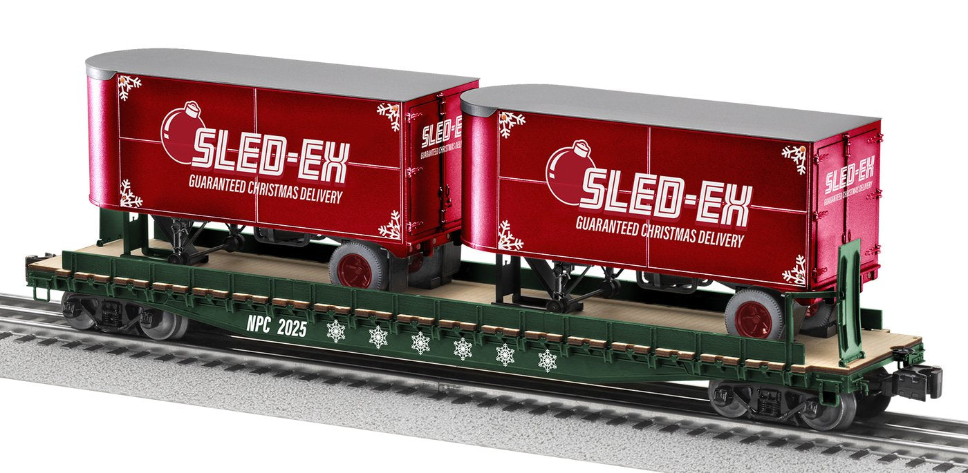 Lionel 2026662 North Pole Central 50' Flatcar with Sled Ex 20' Trailers #2025