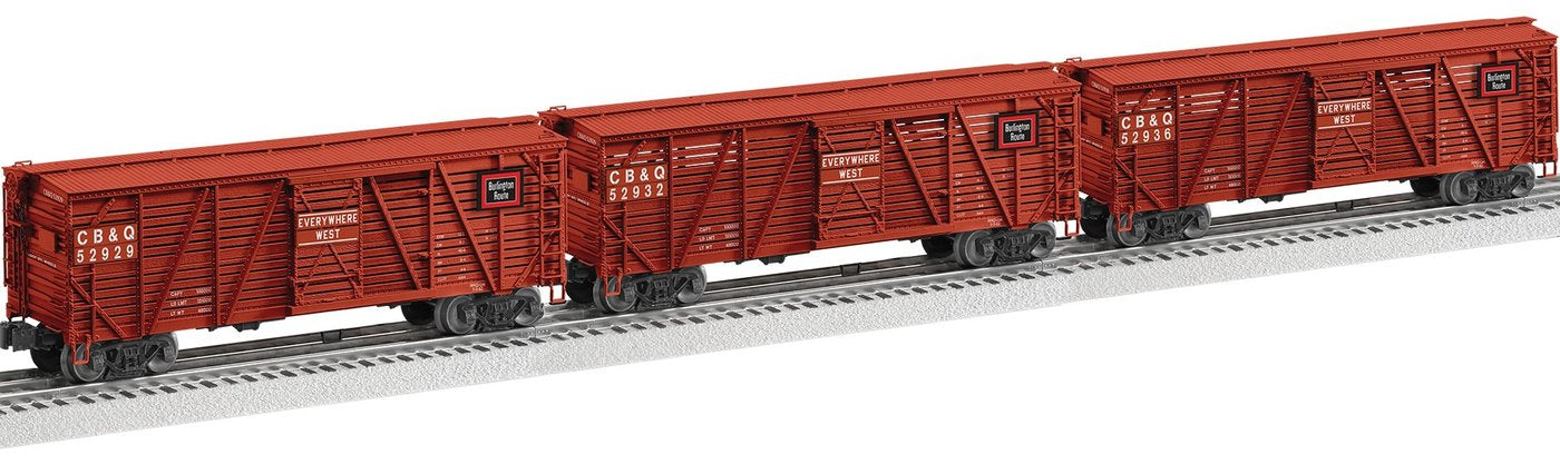 Lionel 2026840 O Chicago Burlington & Quincy Vision Stock Car #52929 (Set of 3)