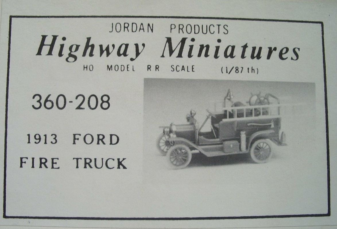 Jordan Products 360-208 HO Highway Miniatures 1913 Ford Fire Truck