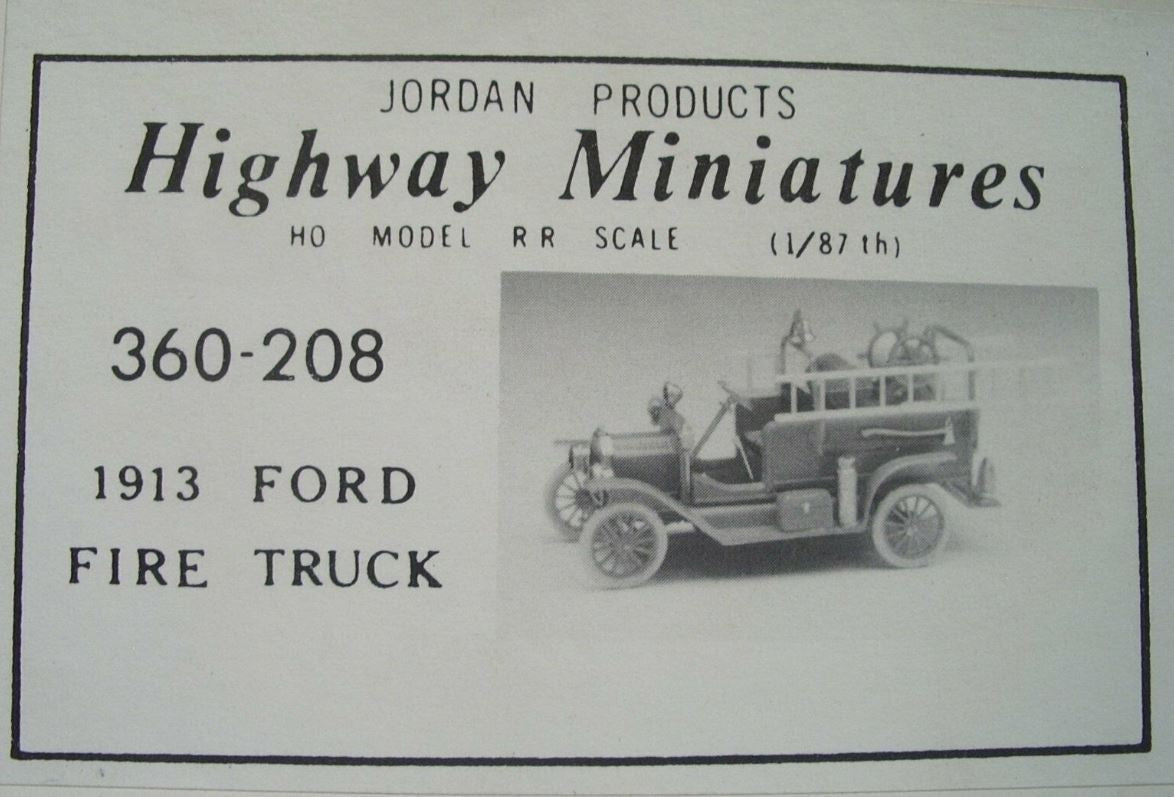 Jordan Products 360-208 HO Highway Miniatures 1913 Ford Fire Truck Kit