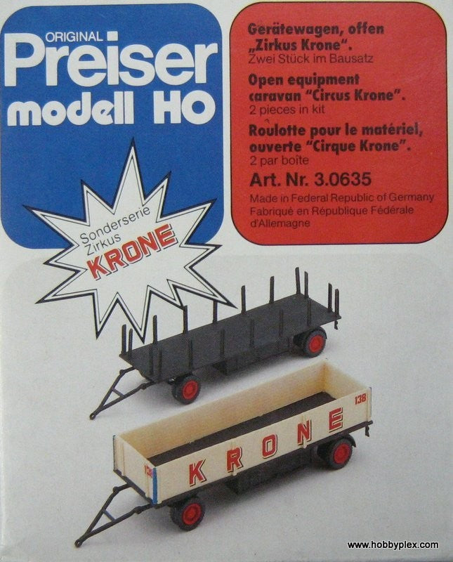 Preiser 21010 HO Circus Krone Open Equipment Caravan Plastic Kit (Set of 2)