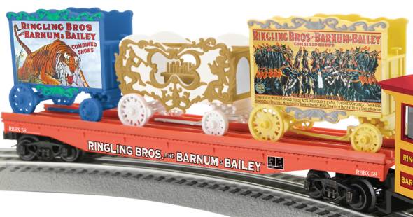 Lionel 6-21237 O Gauge Ringling Bros. Flatcar w/ 3 Wagons #58