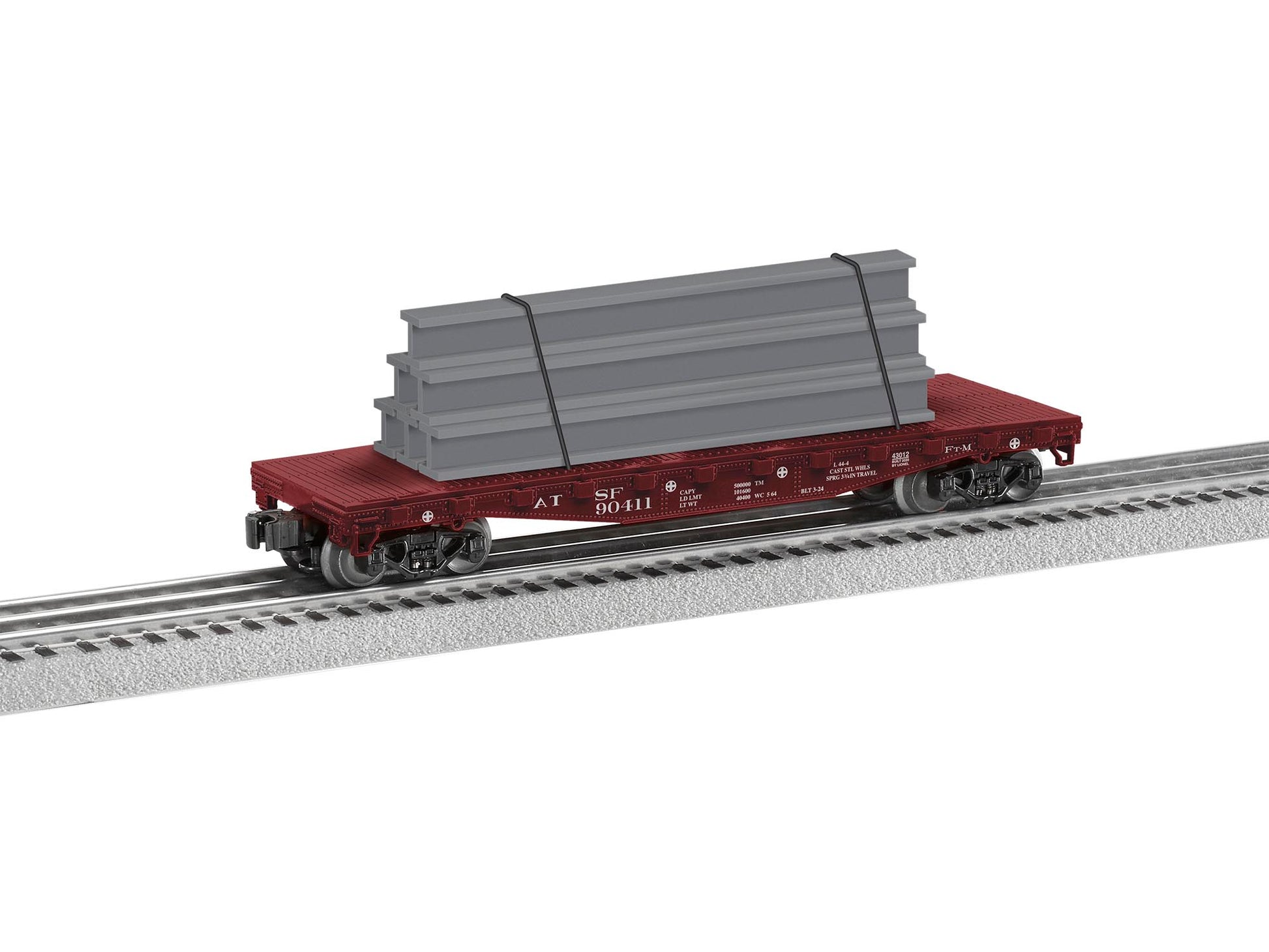 Lionel 2143012 O Santa Fe Standard Flat Car with Stakes #90411