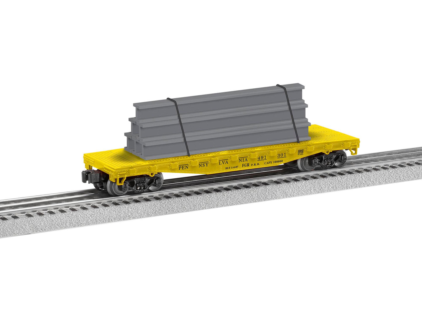 Lionel 2143042 O Gauge Pennsylvania Standard Flat Car #491301 with Stakes