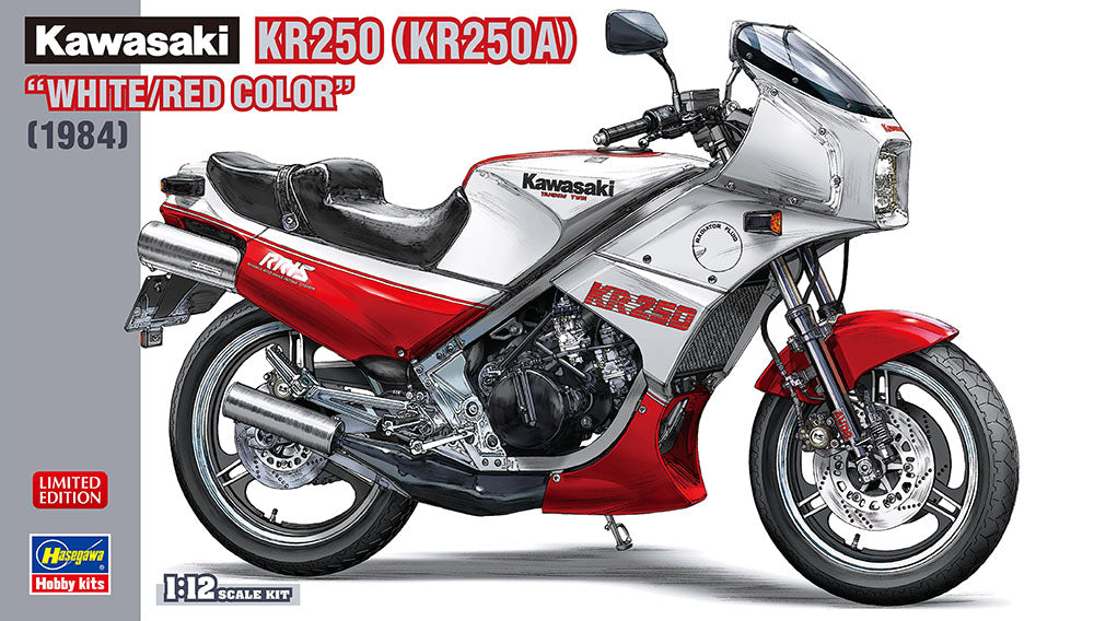 Hasegawa 21745 1:12 Kawasaki KR250 Red/White Motorcycle Plastic Model Kit