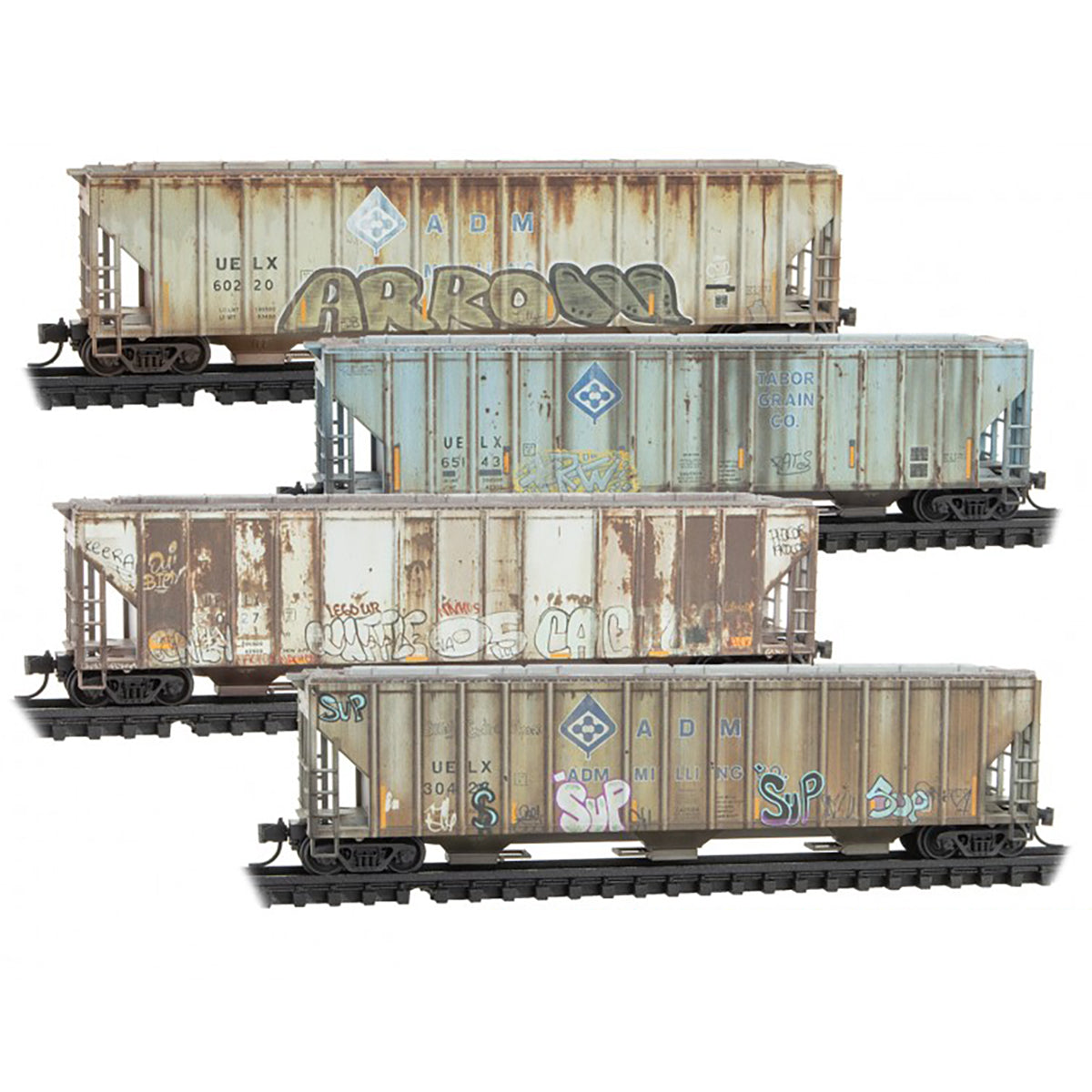 Micro-Trains 99305028 N ADM Weathered Hopper with Foam Family Nest (Pack of 4)