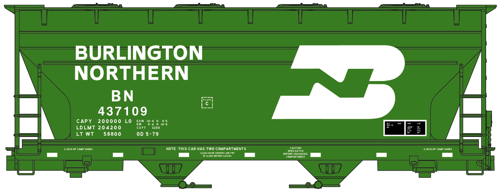 Accurail 2205 HO Burlington Northern ACF 2-Bay Covered Hopper # 437109 Kit