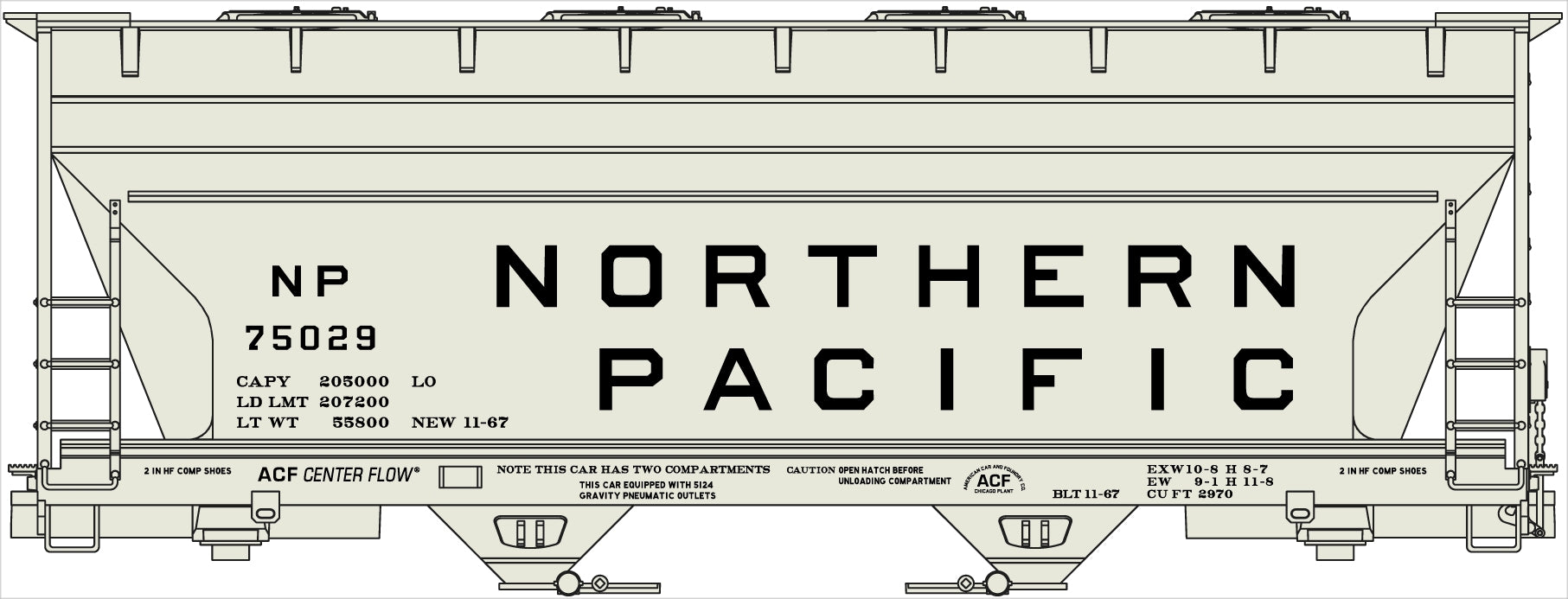 Accurail 2206 HO Northern Pacific ACF 2-Bay Covered Hopper Kit