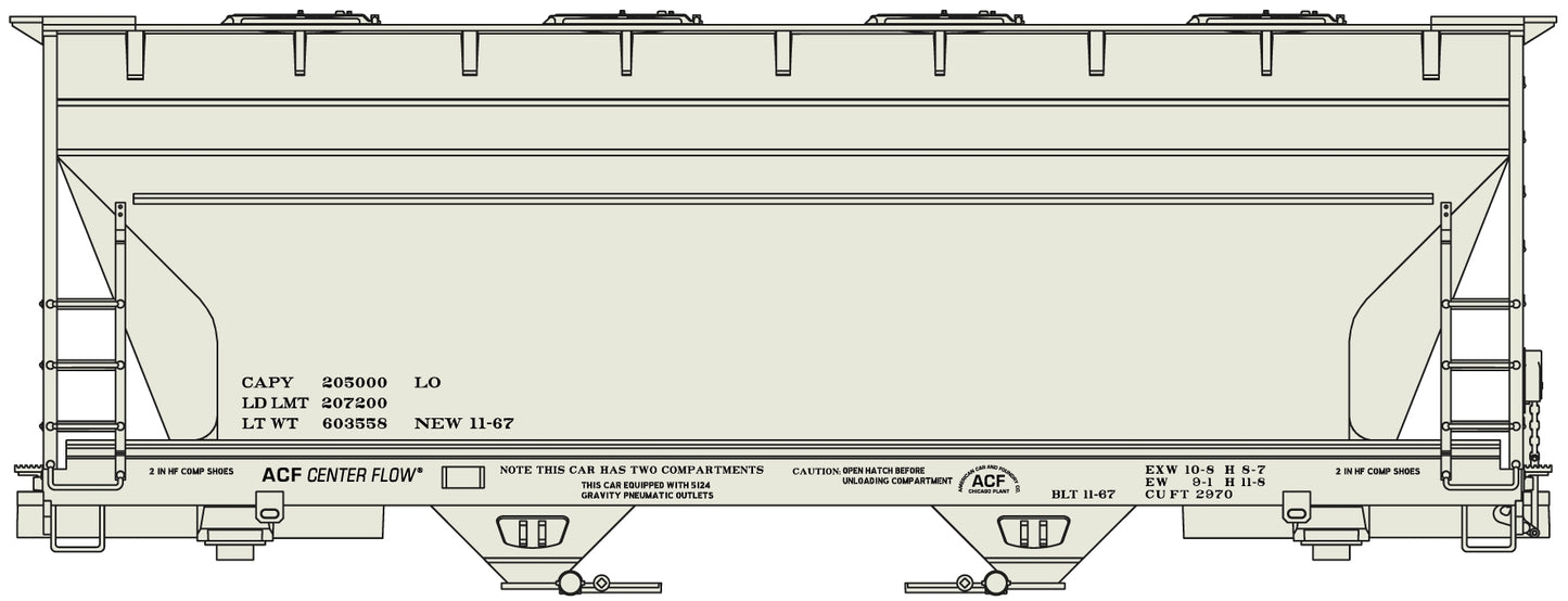 Accurail 2296 HO Data Only Gray ACF 2-Bay Covered Hopper