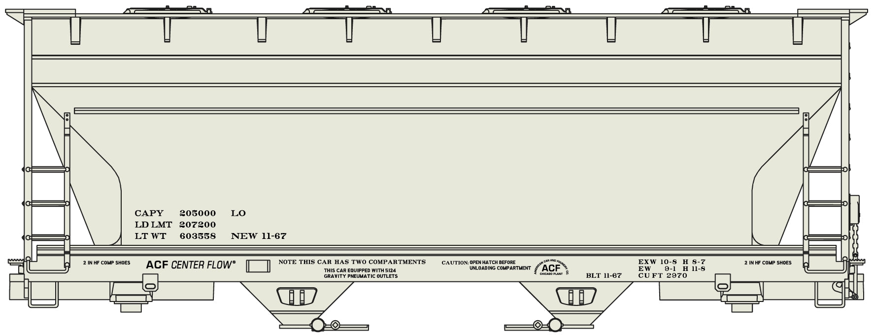 Accurail 2296 HO Data Only Gray ACF 2-Bay Covered Hopper
