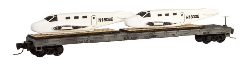MicroTrains 52444100 Z USAAC 60' Flat Car w/Fuselage & Wing Load (Set of 2)