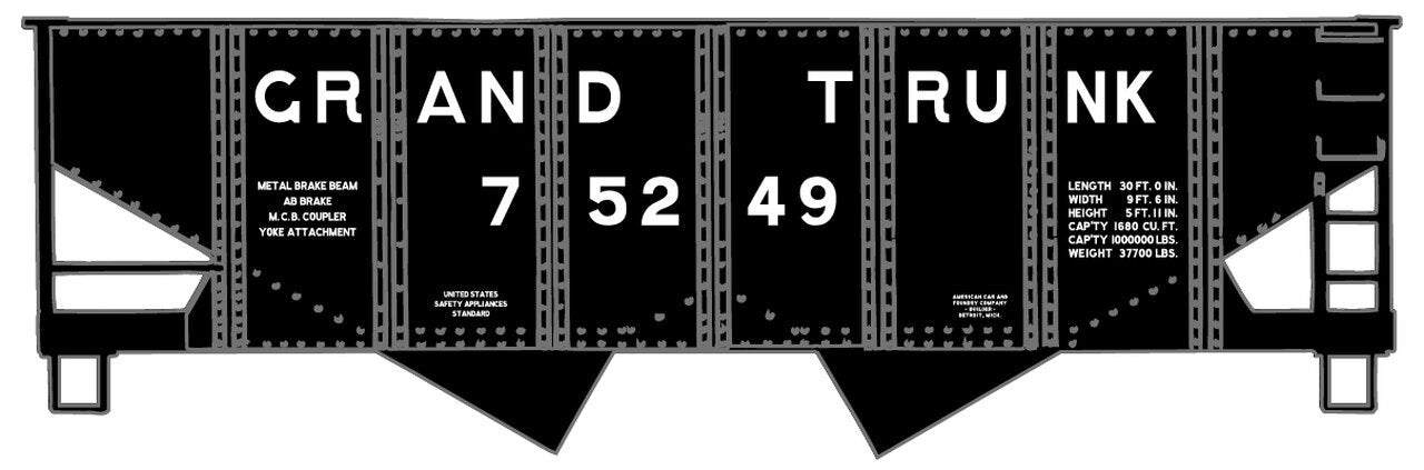 Accurail 24121 HO Grand Trunk Western USRA 55-Ton 2-Bay Open Hopper Car #75249