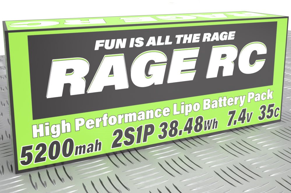 Rage R/C LP52002S35T 5200mAh 2S 7.4V 35C Hard Case LiPo Battery