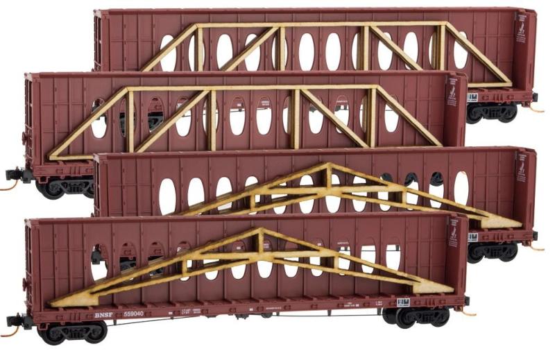 Micro-Trains 99300115 N BNSF 60' Centerbeam Flatcar w/Loads (Set of 4)