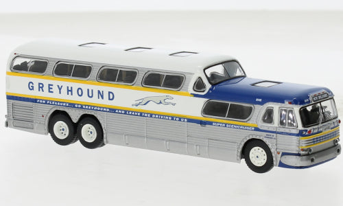 Brekina Automodelle 61301 HO Greyhound - GMC PD-4501 Silver/Yellow Assembled Bus