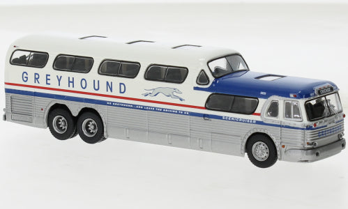 Brekina Automodelle 61302 HO Greyhound - GMC PD-4501 Silver/Red Assembled Bus