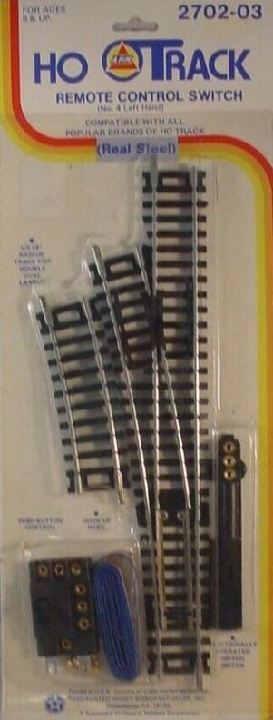 AHM 2702-03 AHM HO No. 4 Remote Control Left Hand Switch Turnout