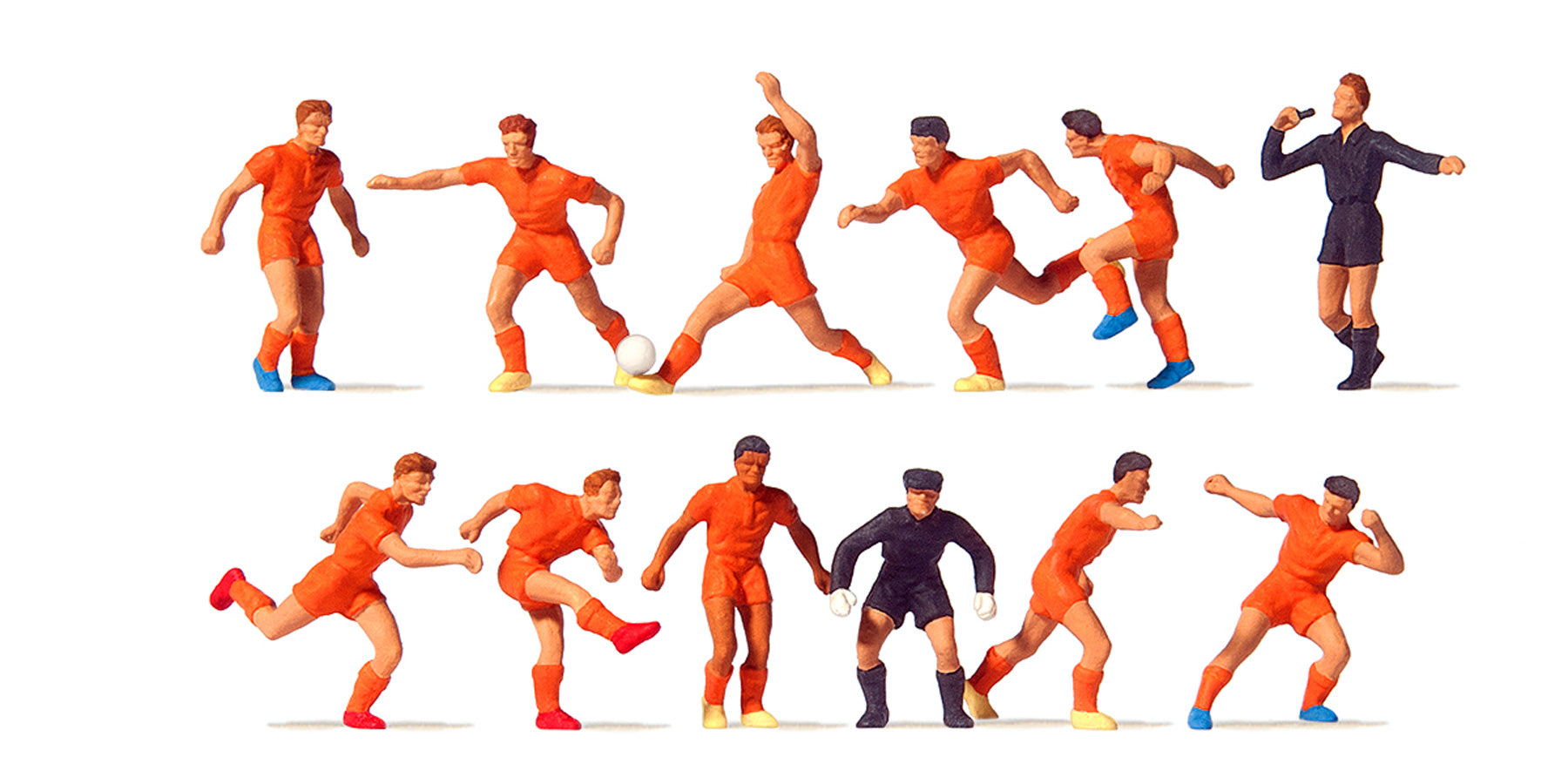 Preiser 10761 HO Soccer Team in Orange Uniform w/Referee Figures (Set of 12)