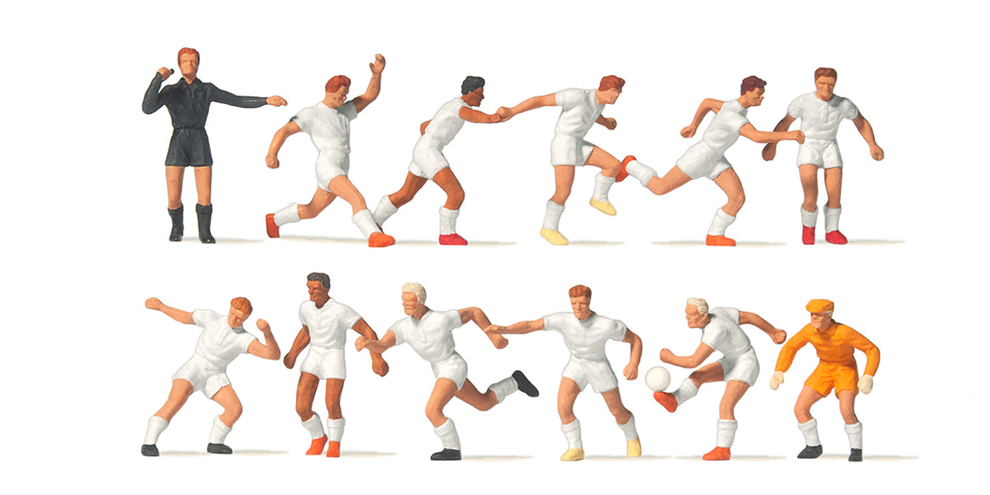 Preiser 10762 HO Soccer Team in White Uniform w/Referee Figures (Set of 12)