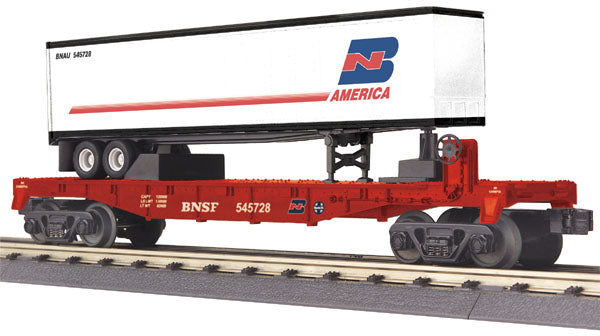 MTH 30-76266 O Gauge BNSF Flat w/Trailer #545728