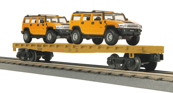 MTH 30-76271 O Gauge Union Pacific Flatcar w/ 2 Yellow H2 Hummers