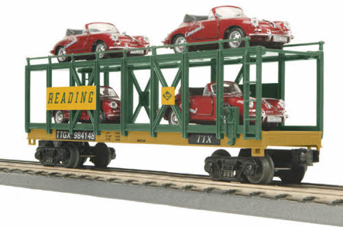 MTH 30-76290 O Reading Auto Carrier Flat Car w/(4) Porsche 356B Cabriolets