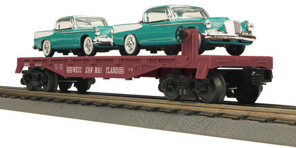 MTH 30-76301 Western Maryland Flat Car with 2 ‘58 Studebaker Golden Hawks