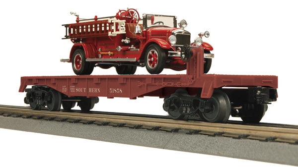 MTH 30-76313 O Southern Flat Car w/38’ Ahreans Fox VC Fire Truck