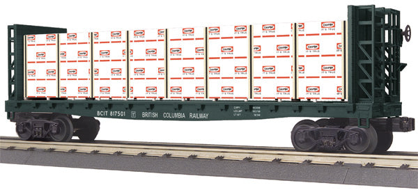 MTH 30-76343 O Gauge British Columbia Bulkhead Flatcar #817501 w/Lumber Load