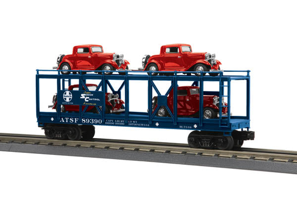MTH 30-76507 O Gauge Santa Fe Auto Carrier Flatcar #89390 with 32' Fords